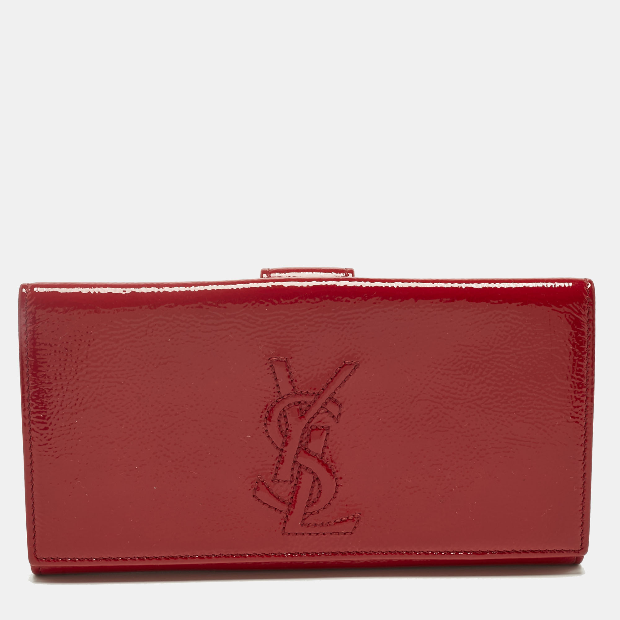 Pre-owned Saint Laurent Red Patent Leather Belle De Jour Continental Wallet