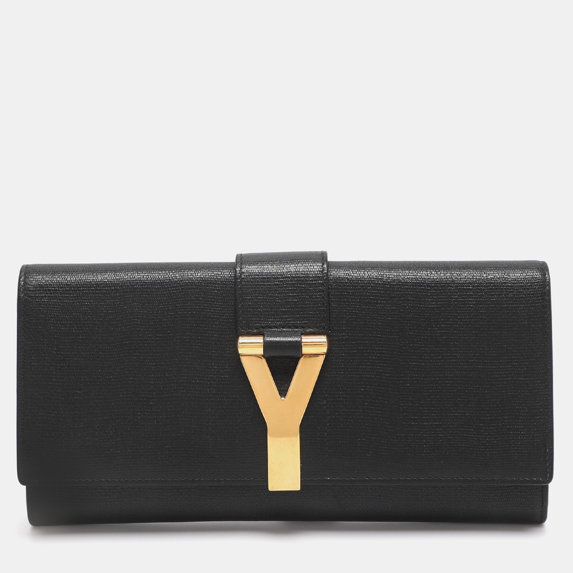 Pre-owned Saint Laurent Black Textured Leather Y Line Clutch