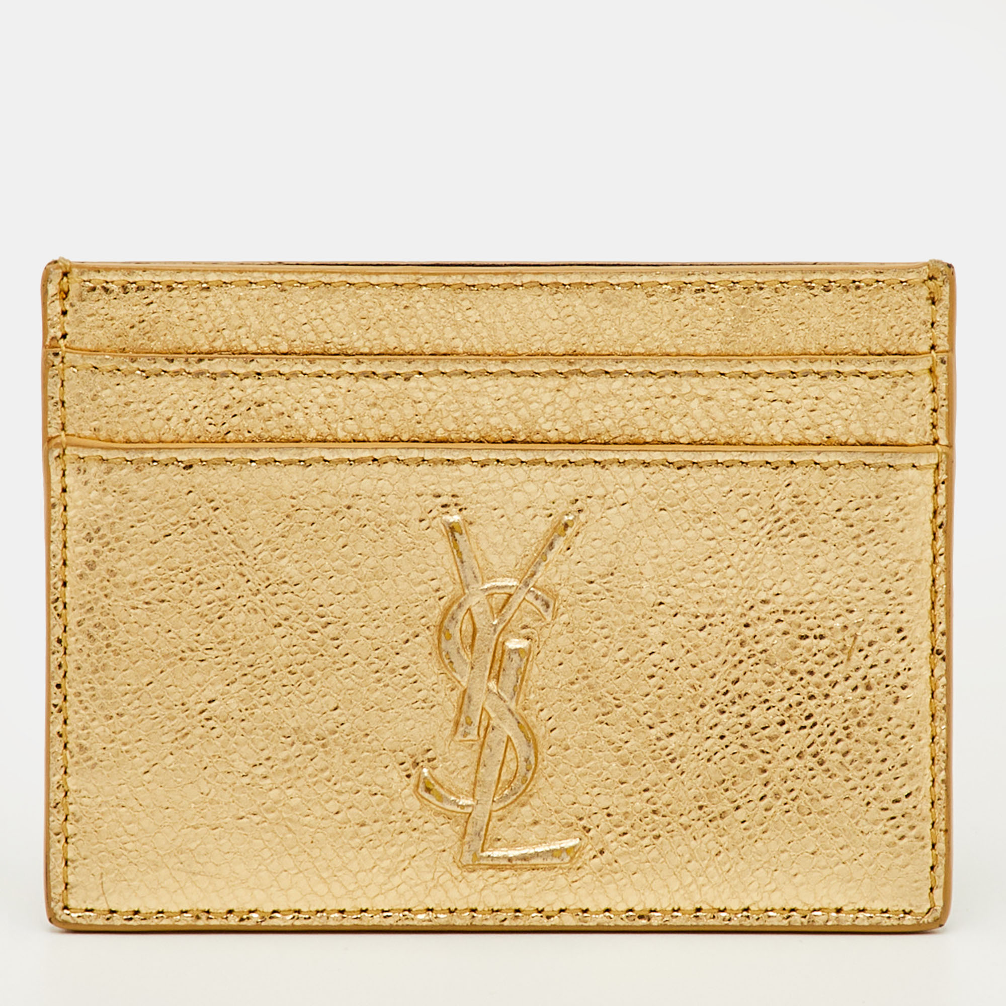 Pre-owned Saint Laurent Gold Leather Card Holder