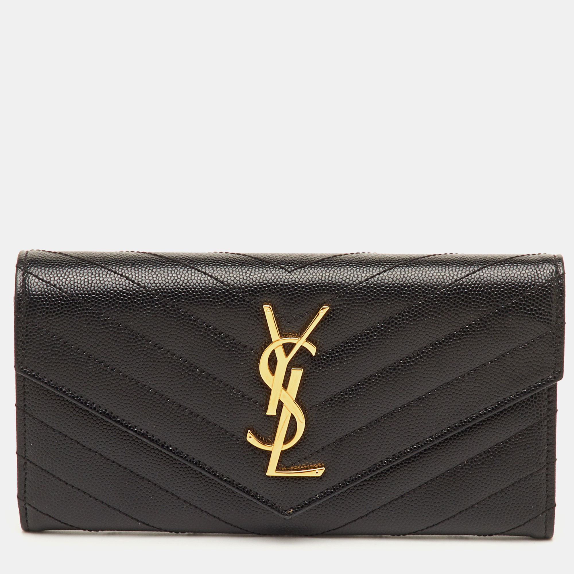 

Saint Laurent Monogram Large Black Matelassé Leather Cassandre Flap Wallet