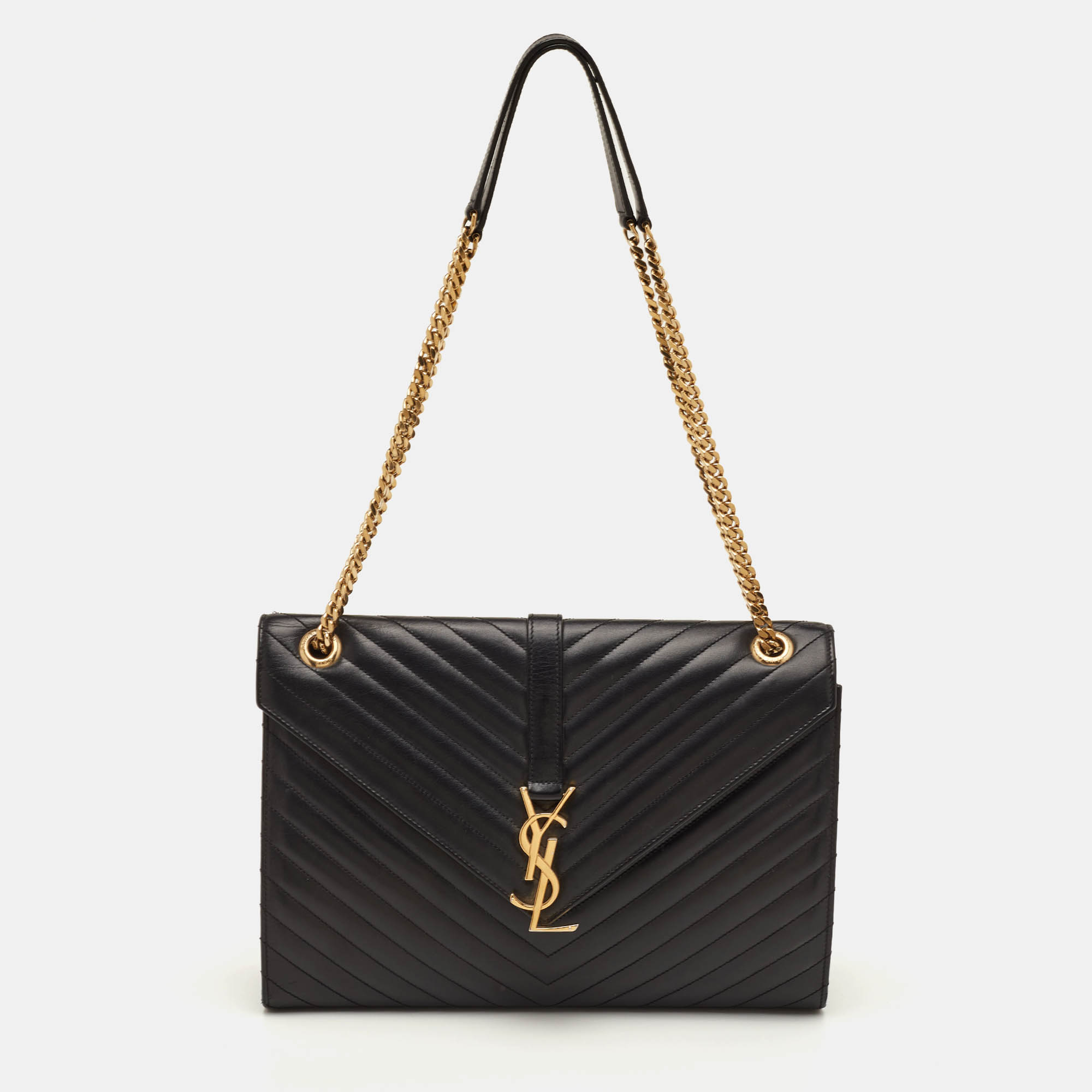 

Saint Laurent Envelope Large Black Matelasse Leather Shoulder Bag