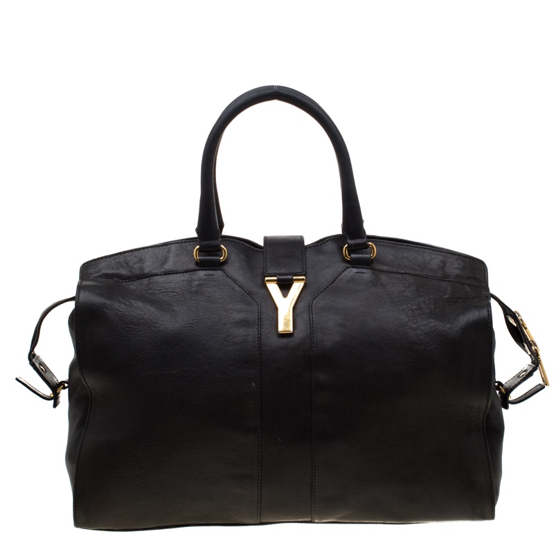 مملوكة مسبقًا حقيبة سان لوران باريس كاباس شيك  كبيرة جلد سوداء