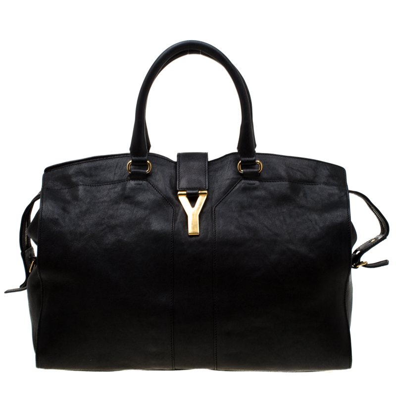 Pre Owned Saint Laurent Black Leather Large Cabas Chyc Satchel
