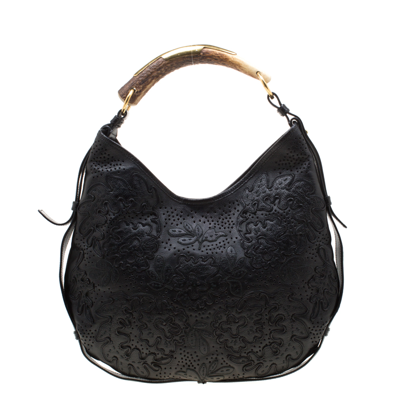 Pre Owned Saint Laurent Paris Black Embossed Leather Mombasa Hobo