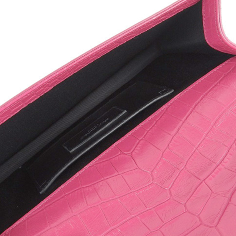 

Saint Laurent Pink Crocodile Embossed Leather Monogram Clutch