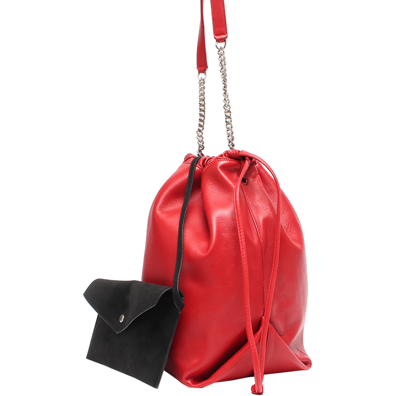 

Saint Laurent Red Lambskin Leather Teddy Bucket Bag
