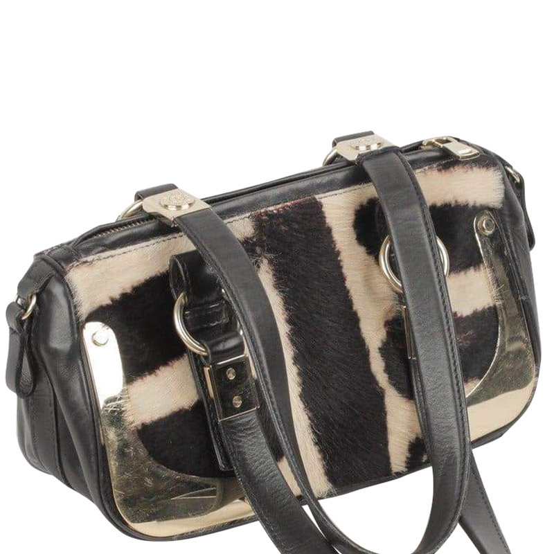 

Saint Laurent Black/Beige Pony Hair Leather Satchel