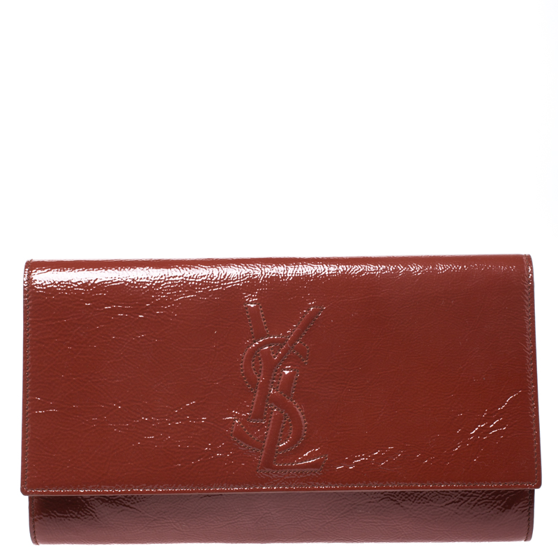 Yves Saint Laurent Cinnamon Brown Patent Leather Belle De Jour Flap Clutch