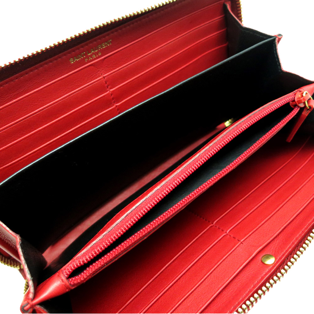 

Yves Saint Laurent Red Leather Ligne Y Zipper Wallet