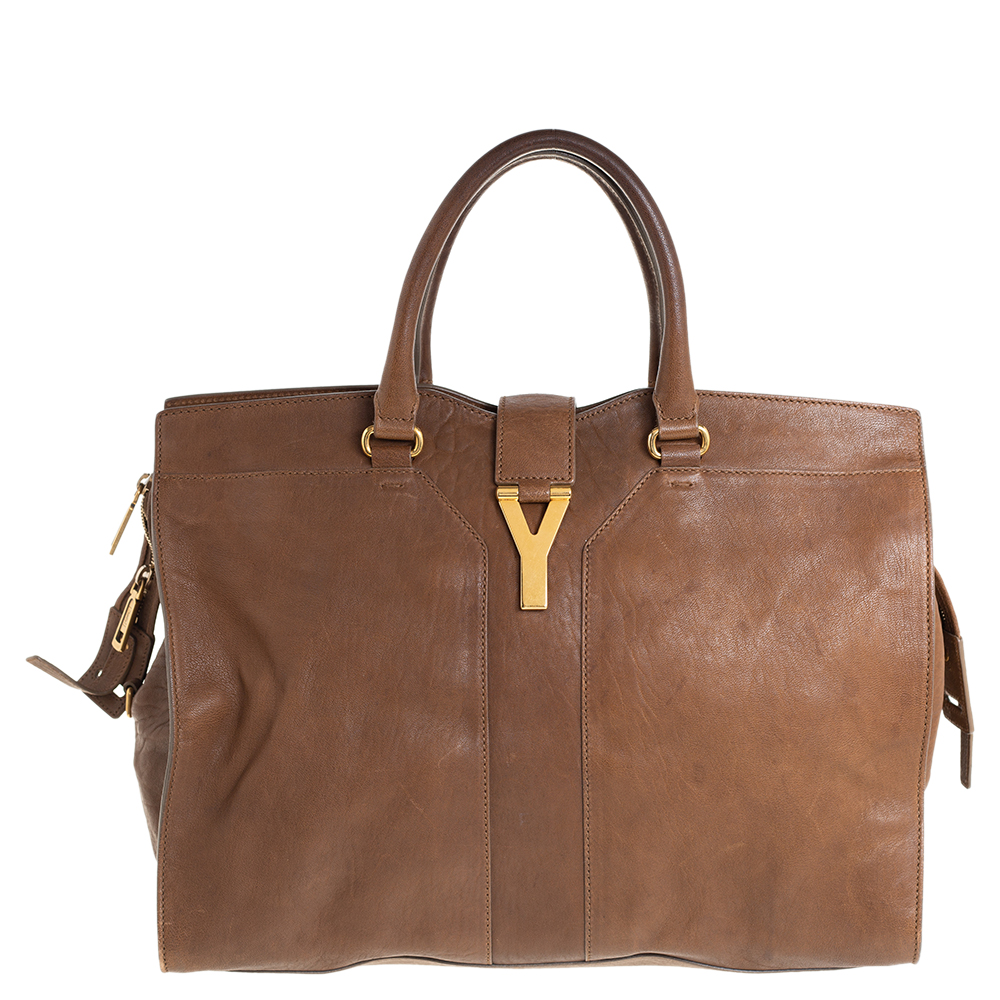Pre-owned Saint Laurent Brown Leather Large Cabas Chyc Tote