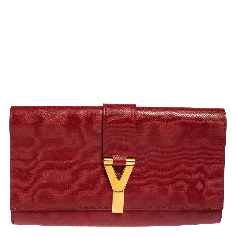 Pre-owned Saint Laurent Red Leather Y-ligne Clutch