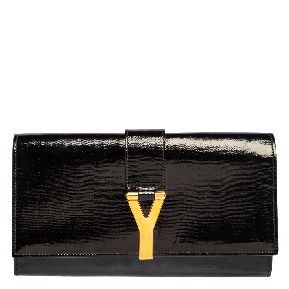 Pre-owned Saint Laurent Black Patent Leather Y-ligne Clutch