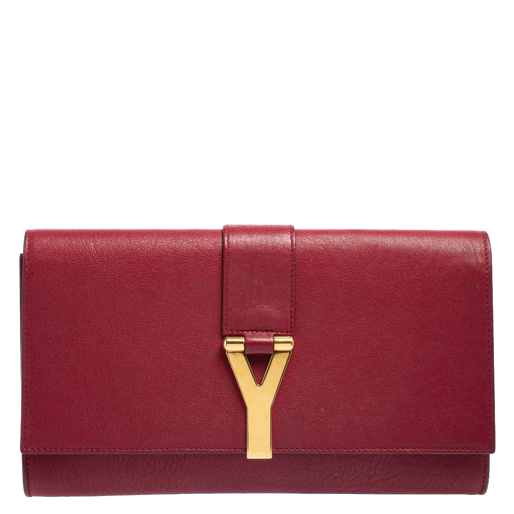 Pre-owned Saint Laurent Red Leather Y-ligne Clutch | ModeSens