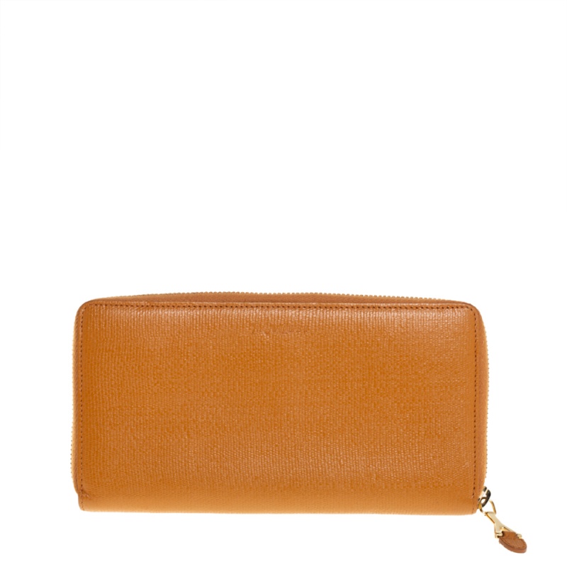 Pre-owned Saint Laurent Tan Leather Zip Around Wallet In Brown