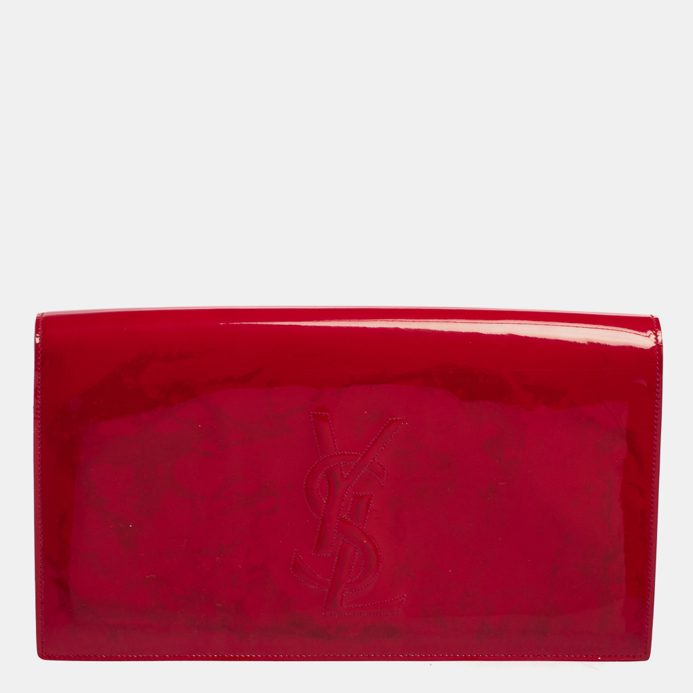 Pre-owned Saint Laurent Pink Patent Leather Belle De Jour Flap Clutch