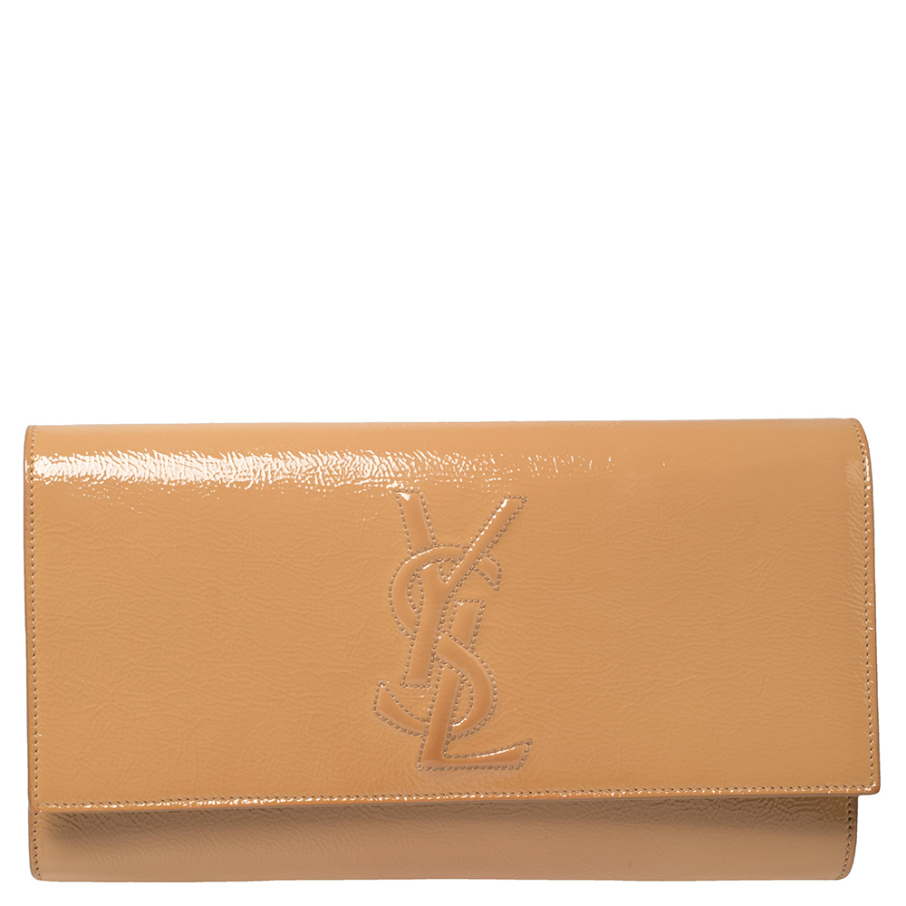 Pre-owned Saint Laurent Beige Patent Leather Belle De Jour Flap Clutch