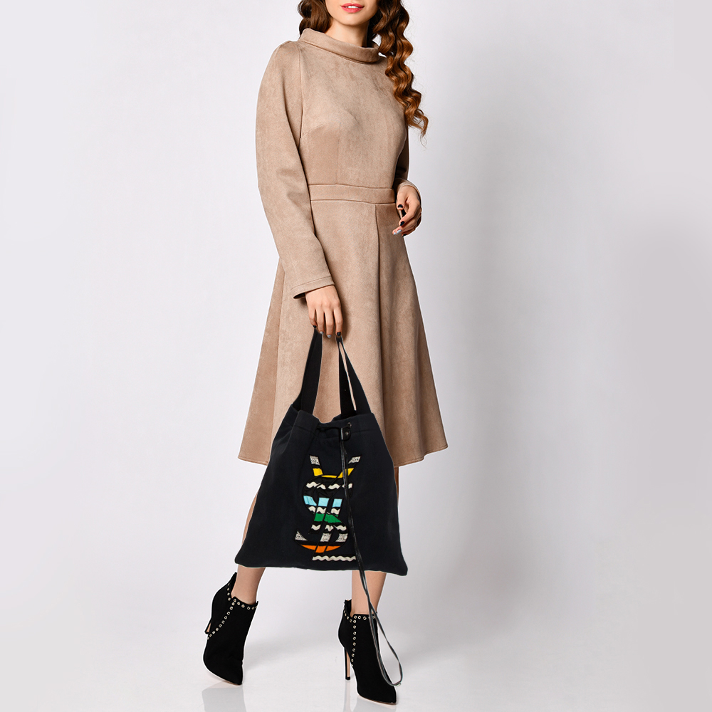 

Yves Saint Laurent Black Fabric Kahala Drawstring Tote