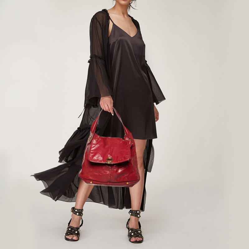 

Yves Saint Laurent Red Leather Flap Hobo
