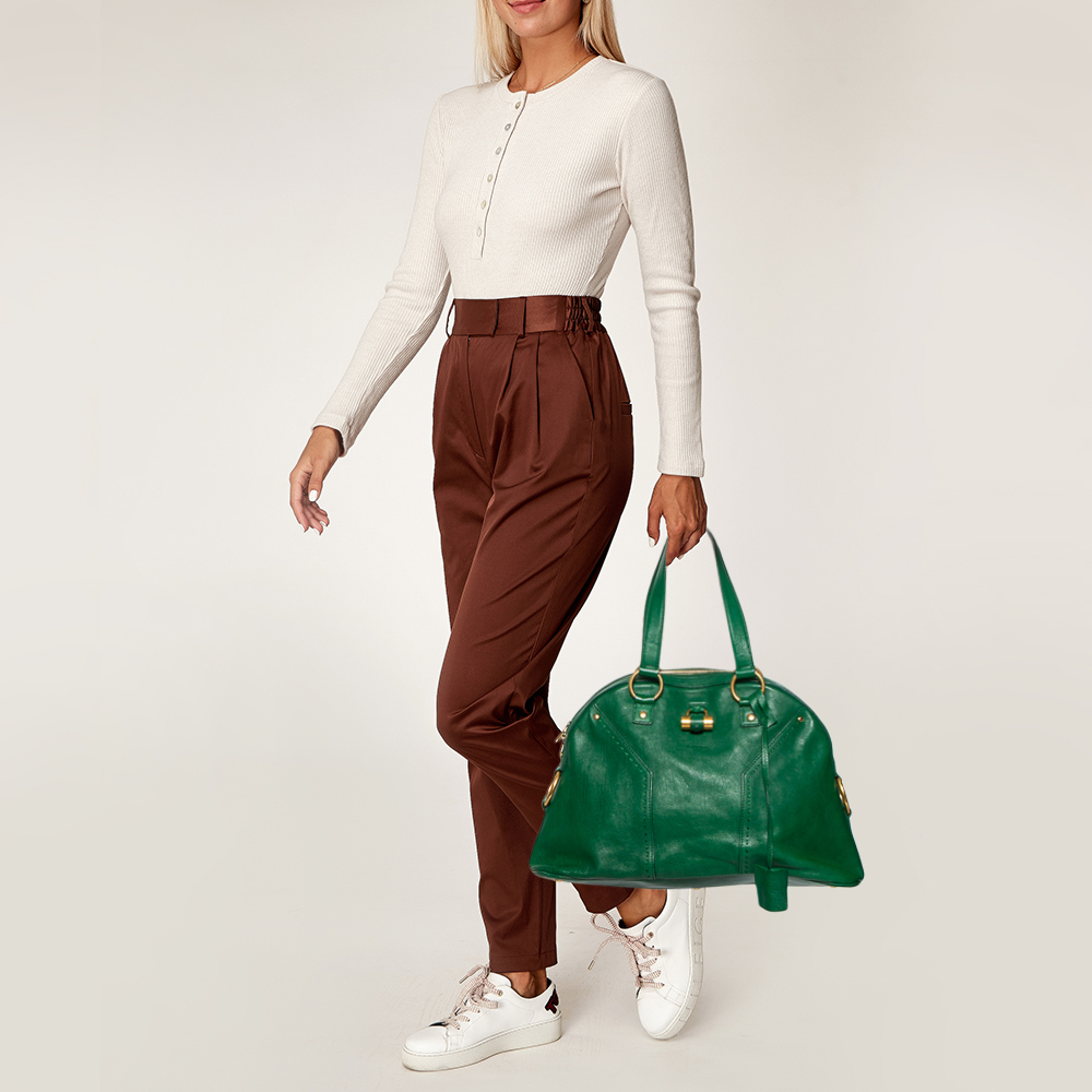 

Yves Saint Laurent Green Leather Medium Muse Satchel