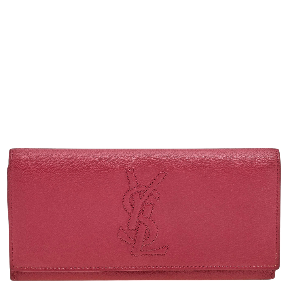 Pre-owned Saint Laurent Rose Pink Leather Belle De Jour Wallet