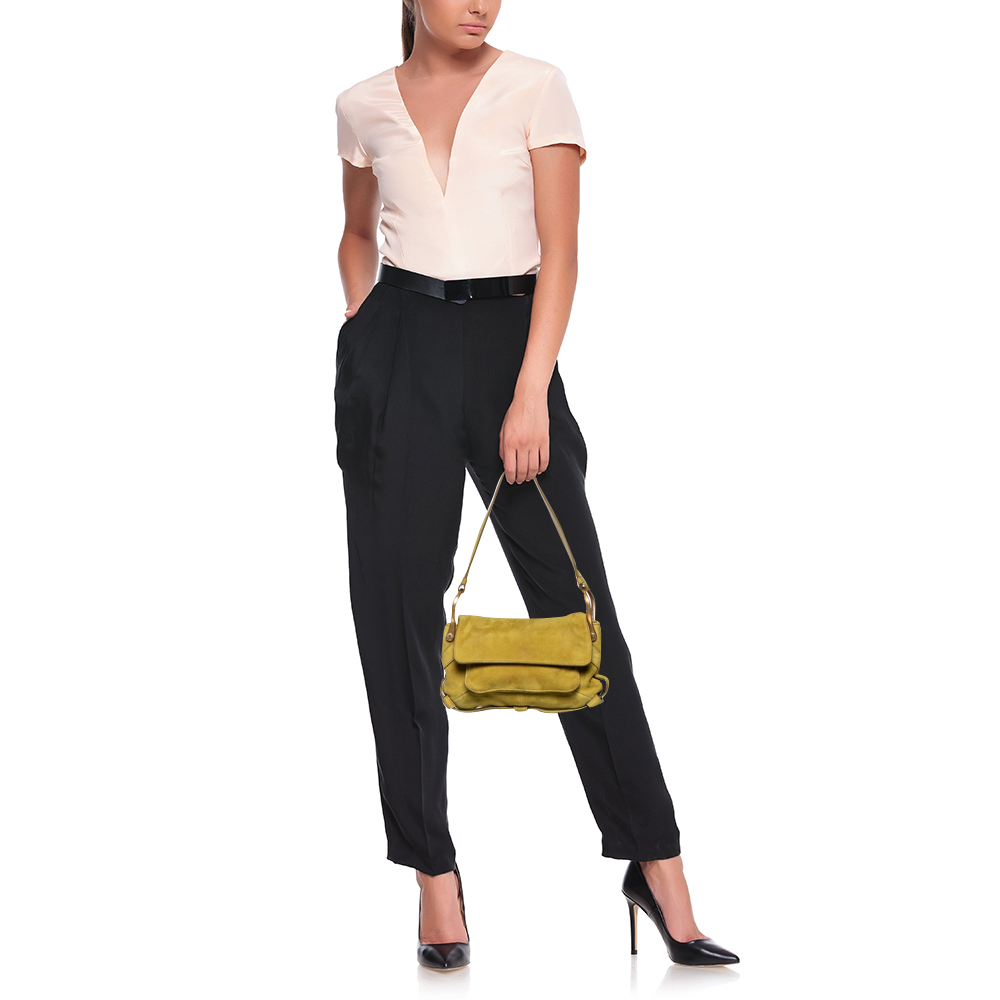 

Yves Saint Laurent Green Suede Flap Shoulder Bag
