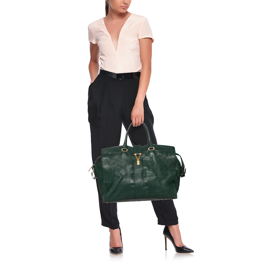 

Yves Saint Laurent Green Leather Large Y Cabas Chyc Tote