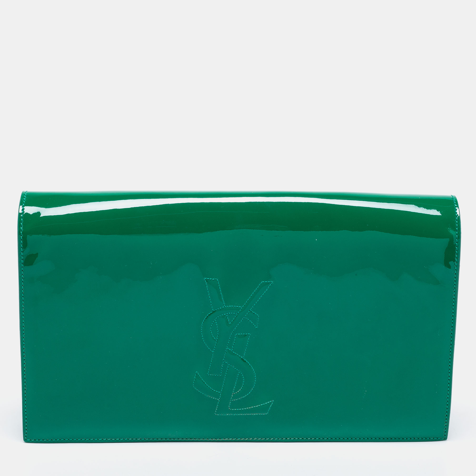 Pre Owned Yves Saint Laurent Green Patent Leather Belle De Jour Clutch