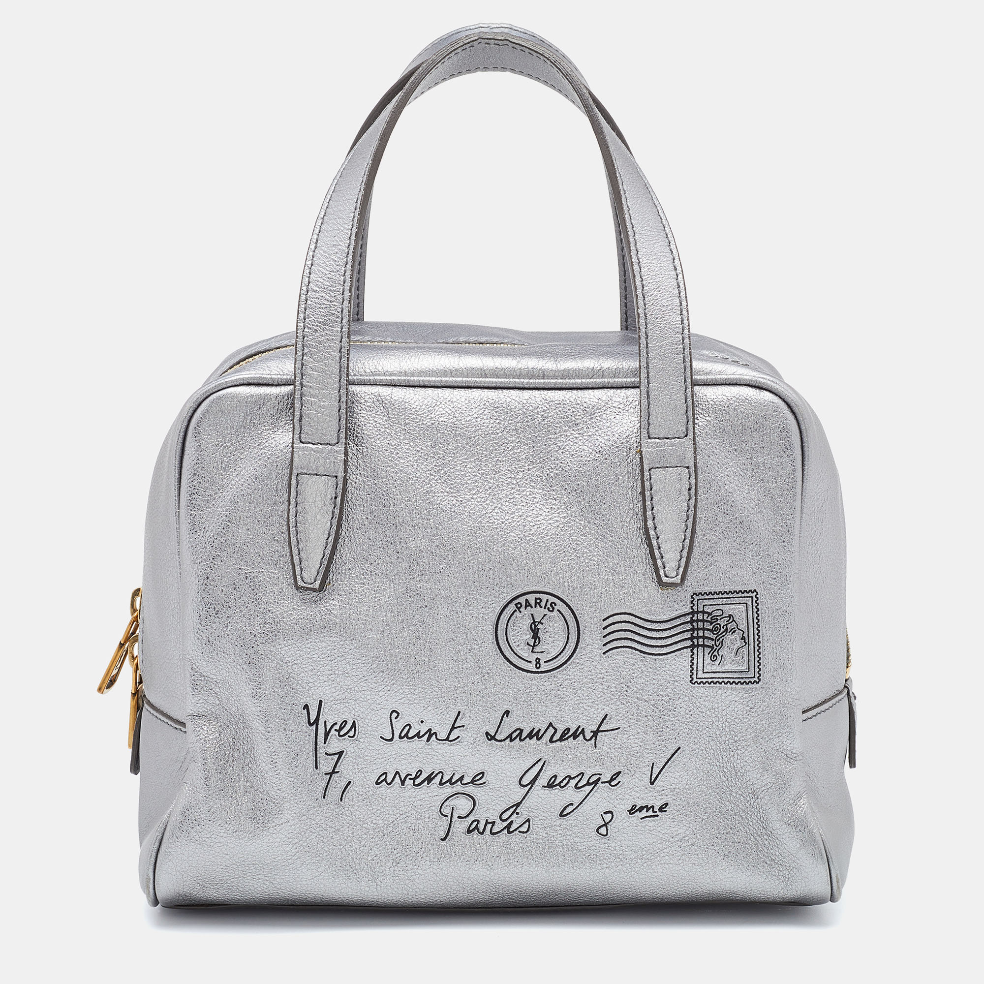 مملوكة مسبقًا Yves Saint Laurent Metallic Grey Leather Satchel