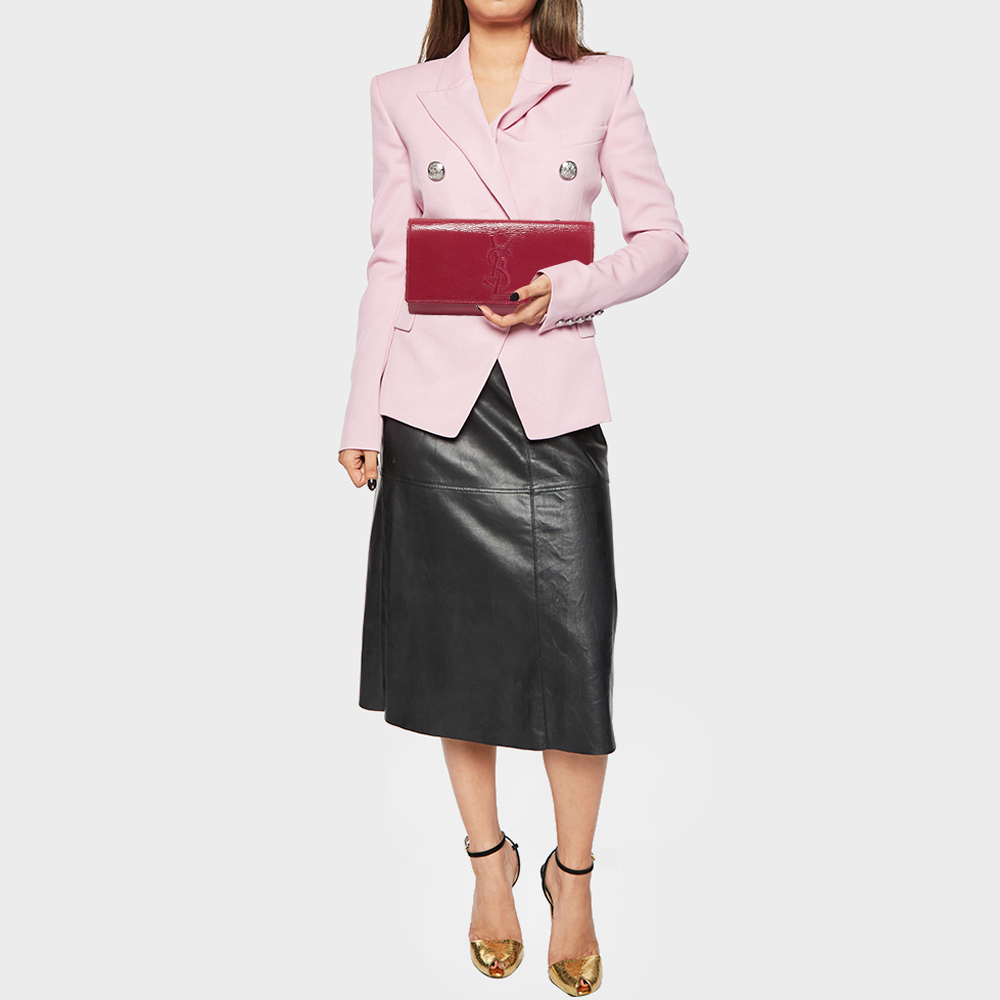 

Yves Saint Laurent Fuchsia Patent Leather Belle De Jour Flap Clutch, Pink