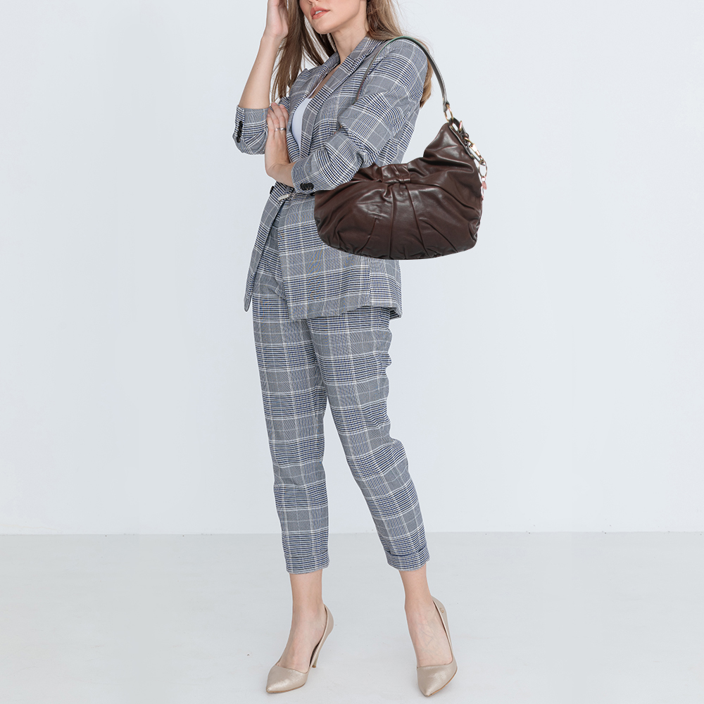 

Yves Saint Laurent Dark Brown Leather Pleated Hobo