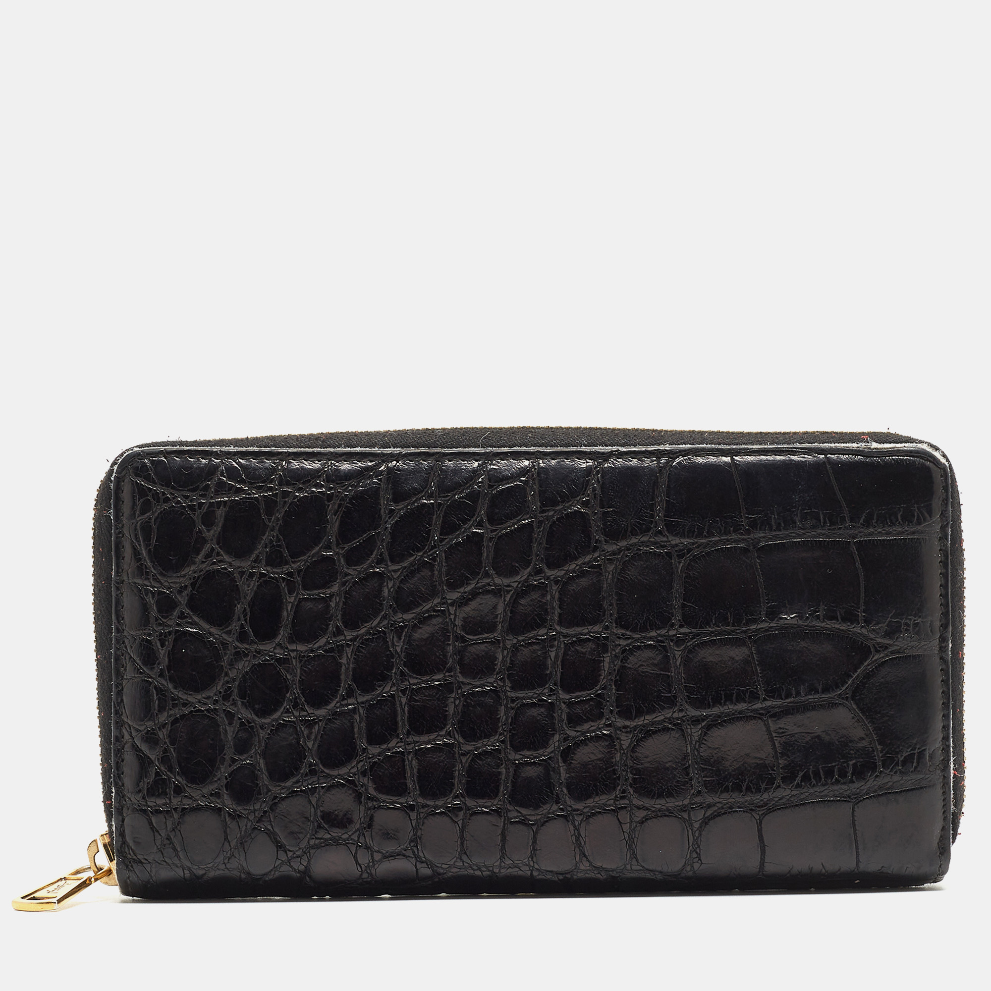 

Yves Saint Laurent Black Alligator Zip Around Wallet
