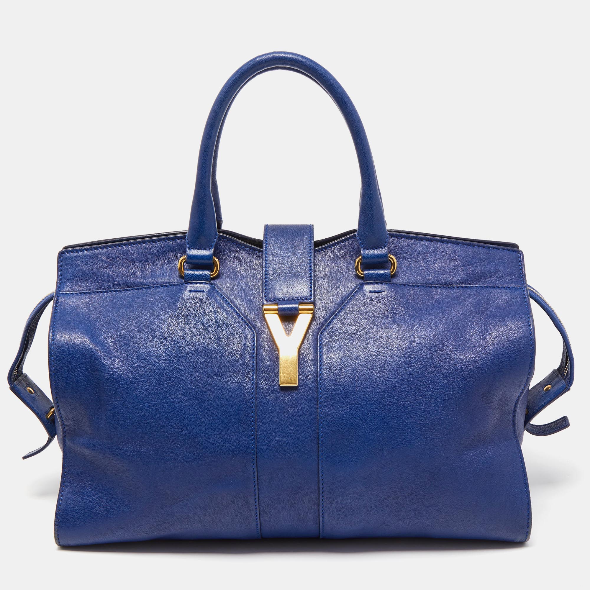 Pre-owned Saint Laurent Blue Leather Medium Cabas Chyc Tote