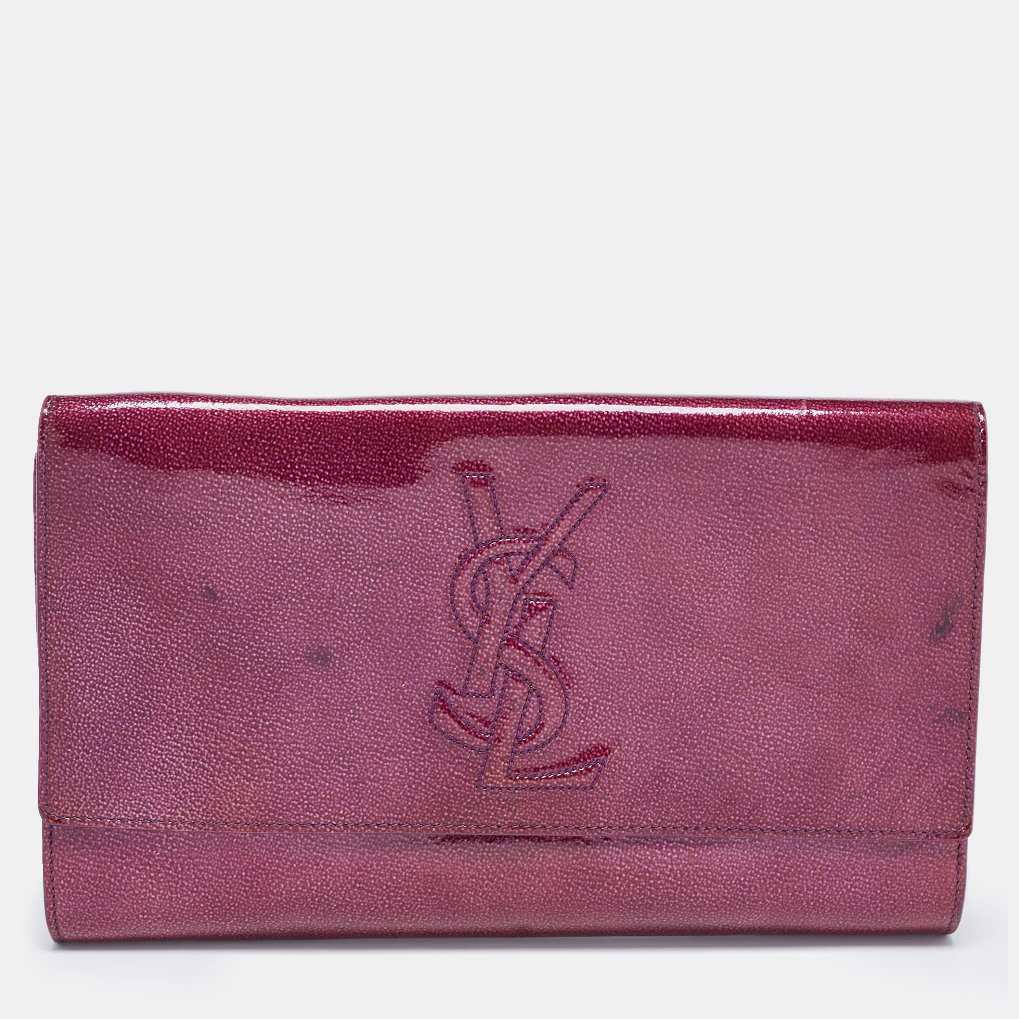 Pre-owned Saint Laurent Purple Patent Leather Belle De Jour Flap Clutch