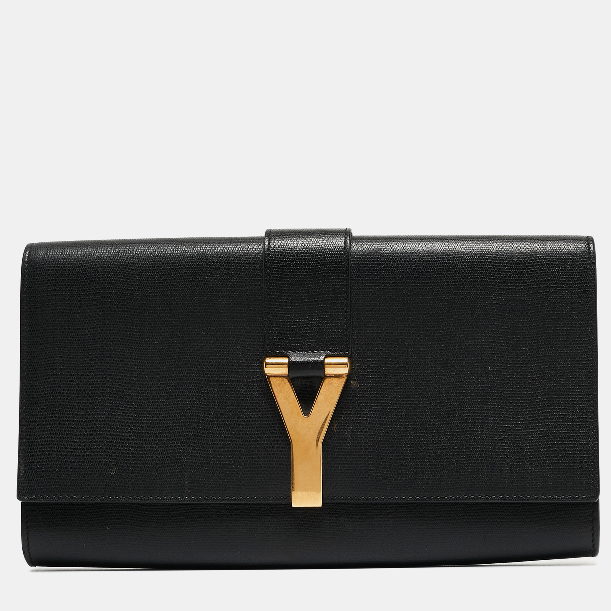 Pre Owned Yves Saint Laurent Black Leather Y Line Clutch