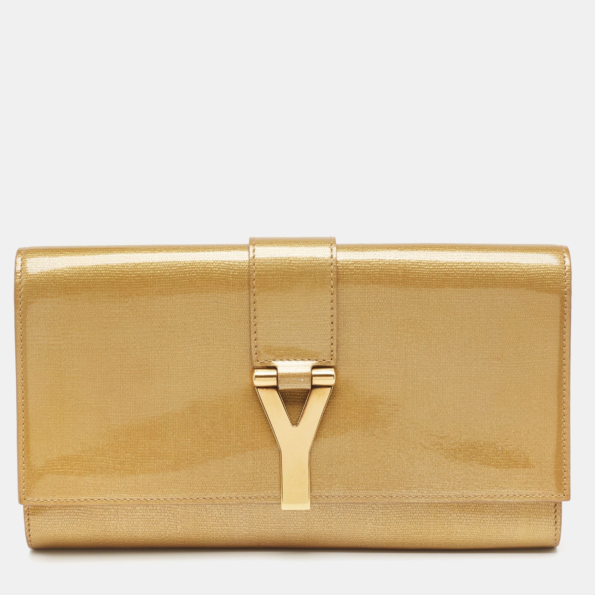Pre-owned Saint Laurent Gold Leather Large Chyc Clutch