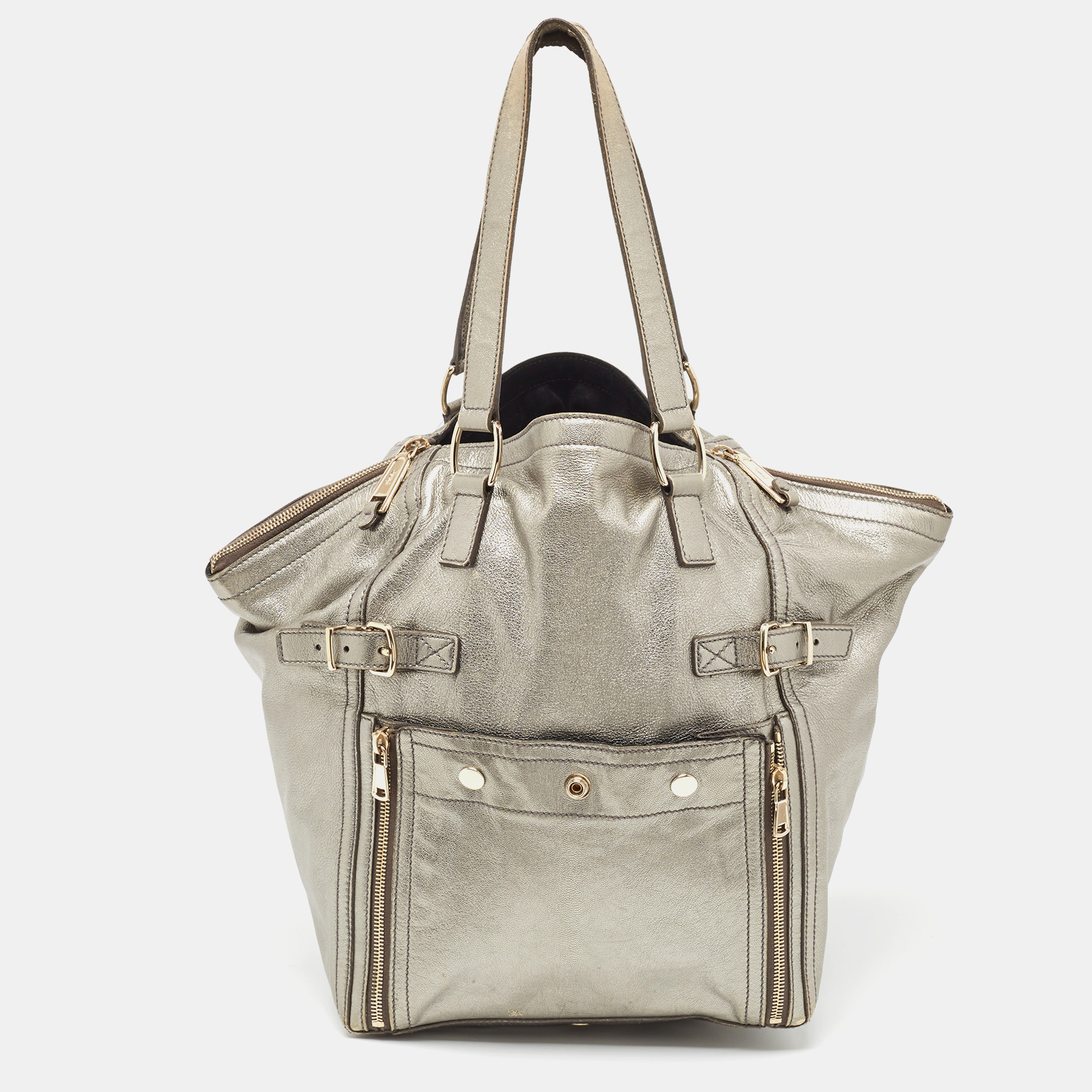 Pre-owned Saint Laurent Metallic Leather Large Downtown Tote