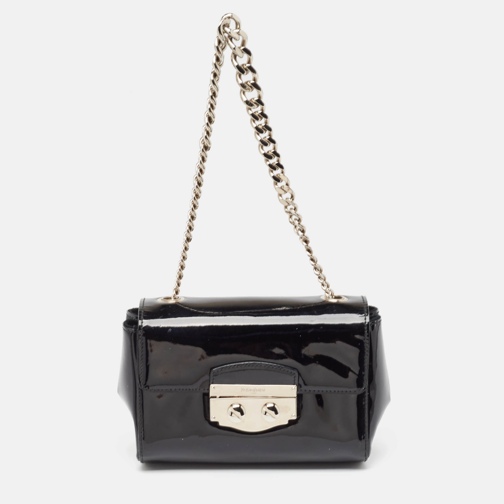 

Yves Saint Laurent Black Patent Leather Pushlock Flap Chain Bag