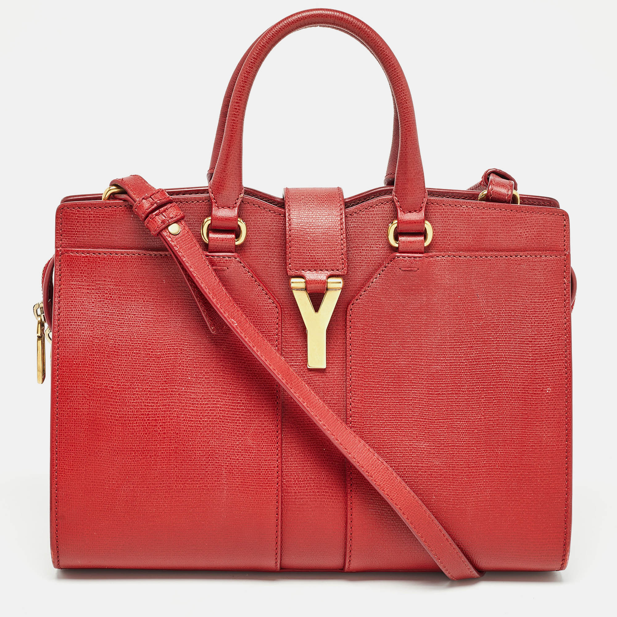 Pre-owned Saint Laurent Red Leather Small Cabas Chyc Tote