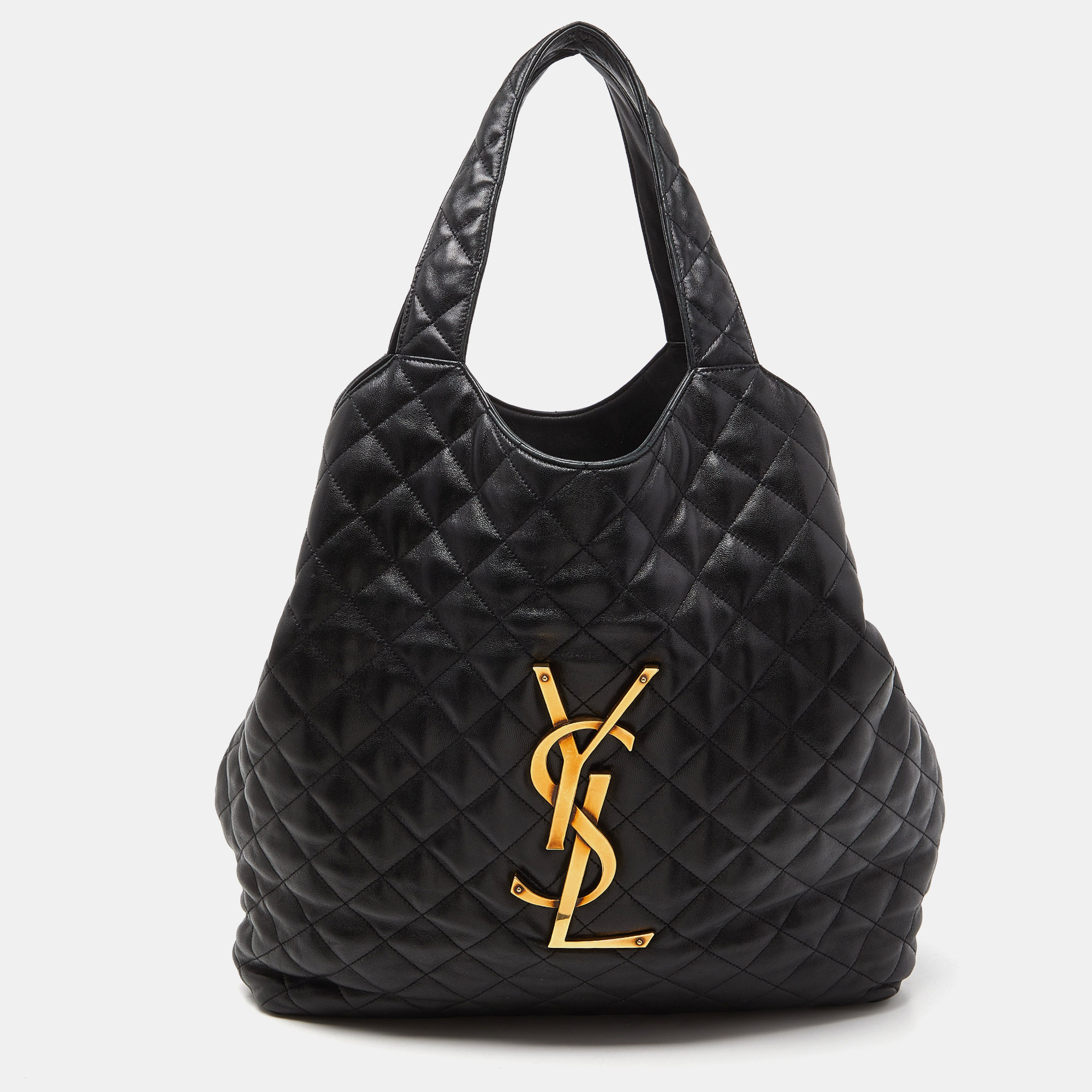 Pre-owned Saint Laurent Black Quilted Leather Maxi Icare Tote