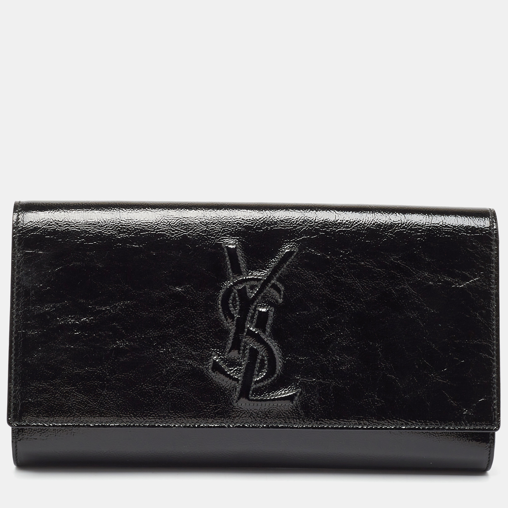 

Yves Saint Laurent Dark Grey Patent Leather Belle De Jour Flap Clutch