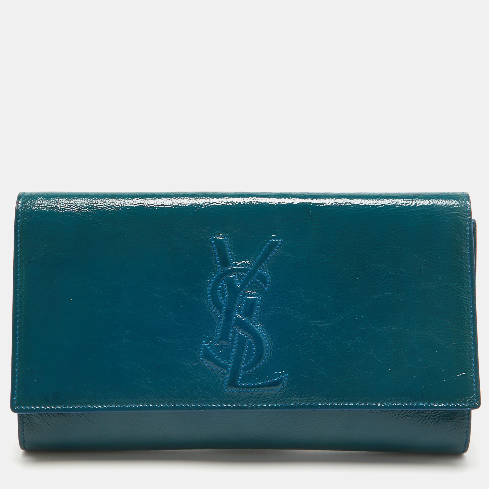 

Yves Saint Laurent Teal Patent Leather Belle De Jour Flap Clutch, Green