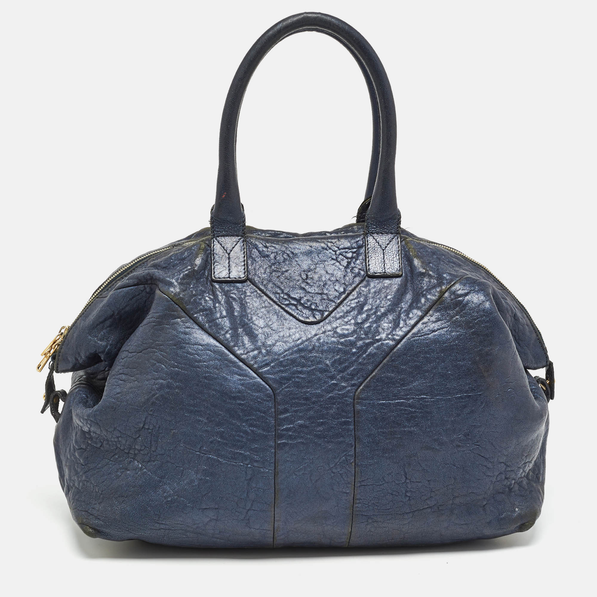 Pre-owned Saint Laurent Metallic Blue Leather Easy Y Bag