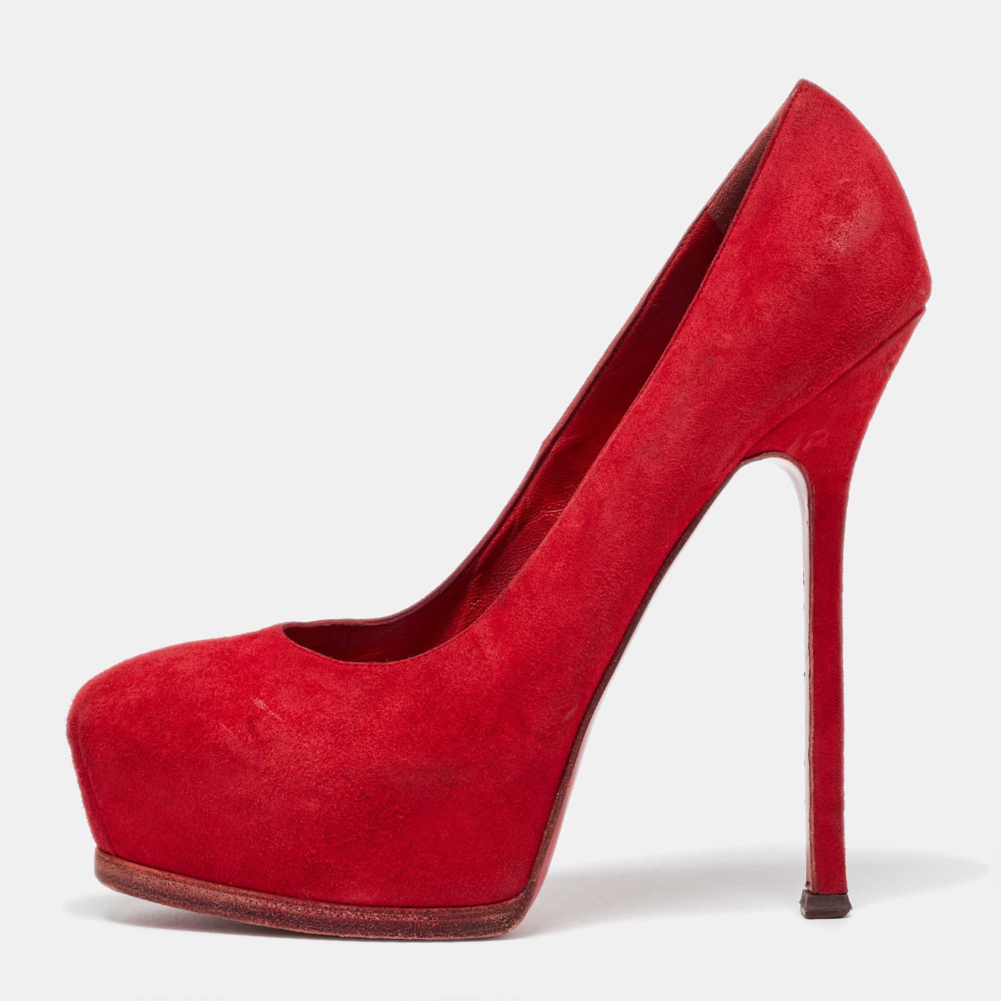 Pre-owned Saint Laurent Red Suede Tribtoo Pumps Size 39