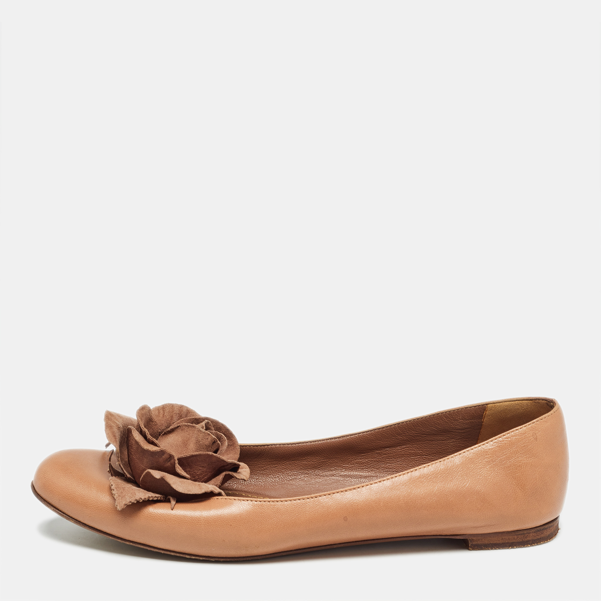 

Yves Saint Laurent Brown Leather Rose Applique Ballet Flats Size