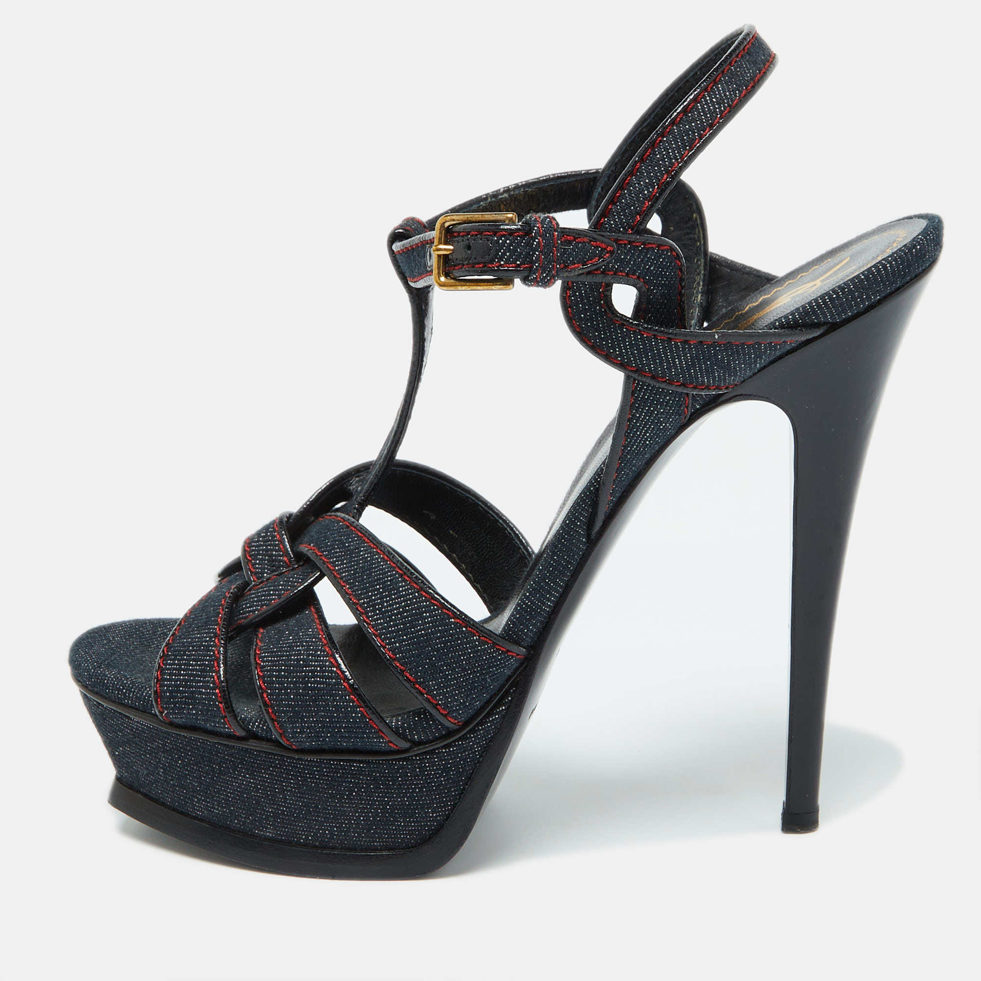 

Yves Saint Laurent Blue Denim and Leather Platform Sandals Size