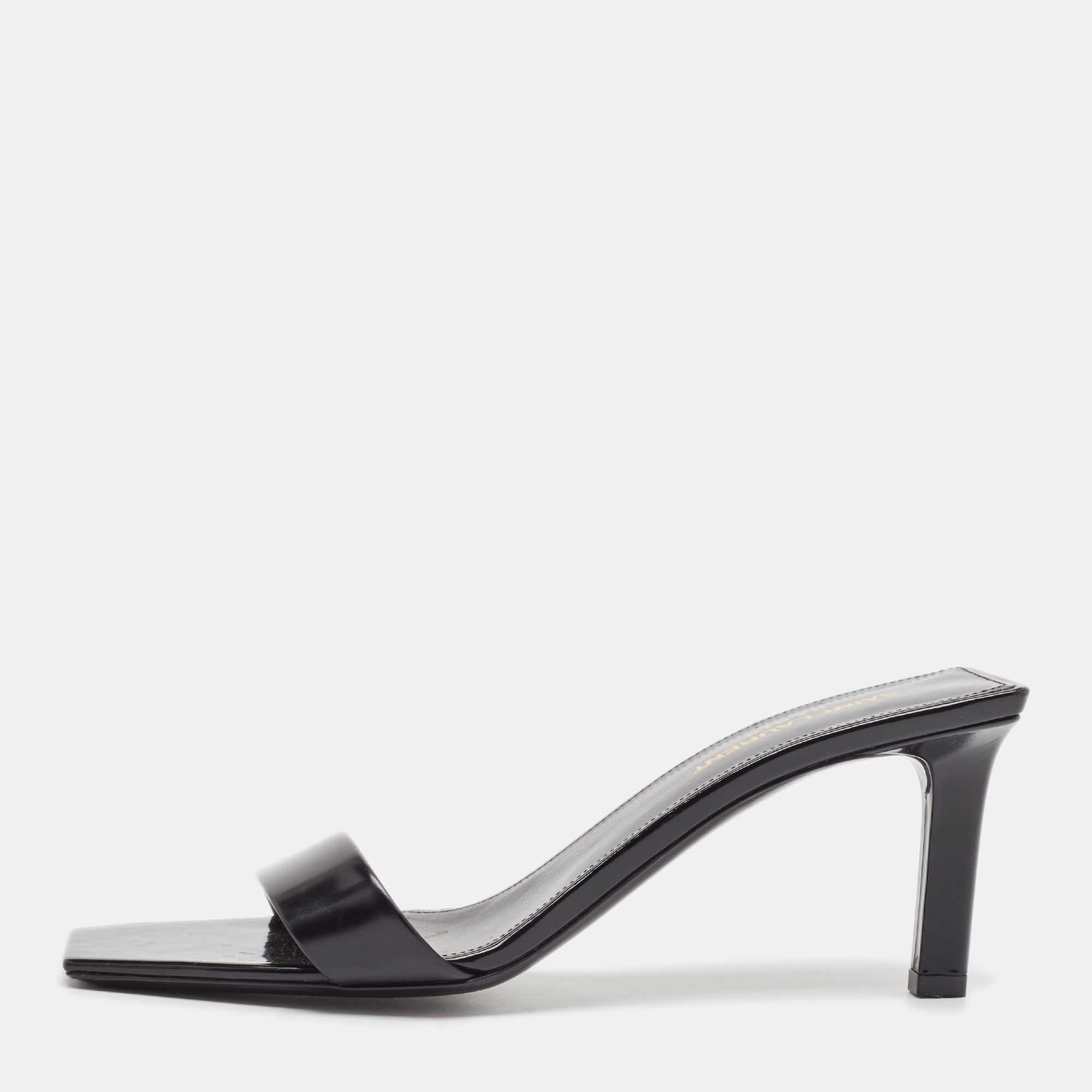 

Saint Laurent Black Leather Slide Sandals Size