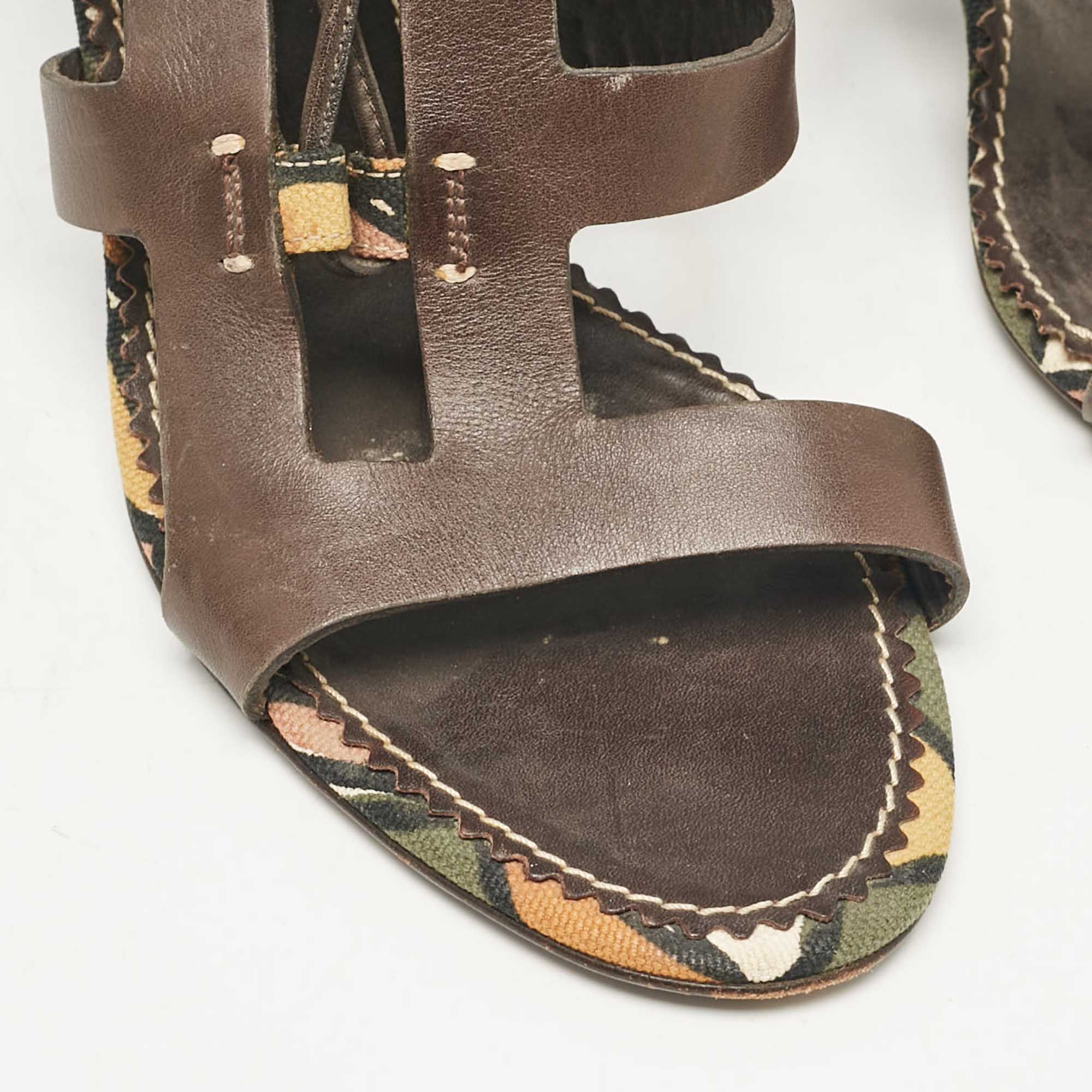 Yves Saint Laurent Brown Leather Lace Up Sandals Size 38.5 