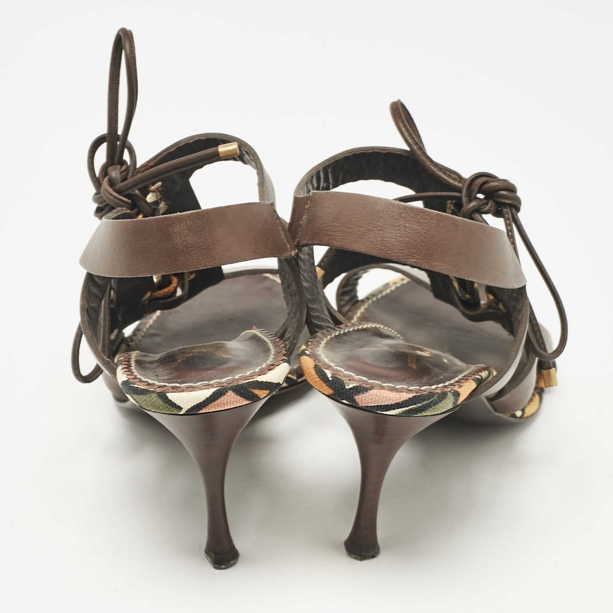 Yves Saint Laurent Brown Leather Lace Up Sandals Size 38.5 