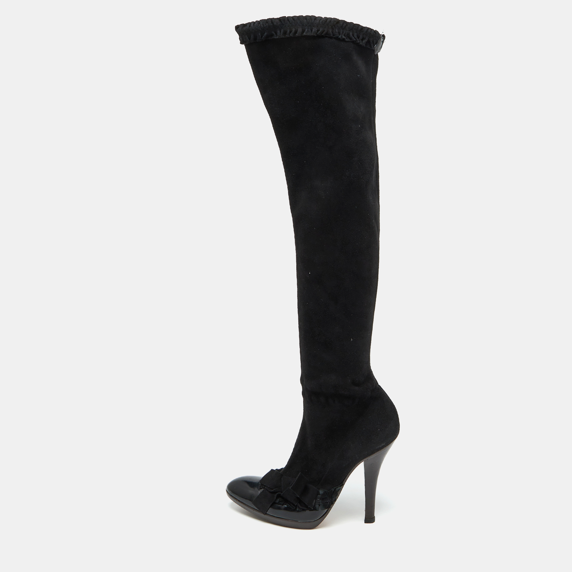 

Yves Saint Laurent Black Suede and Patent Leather Knee Length Boots Size