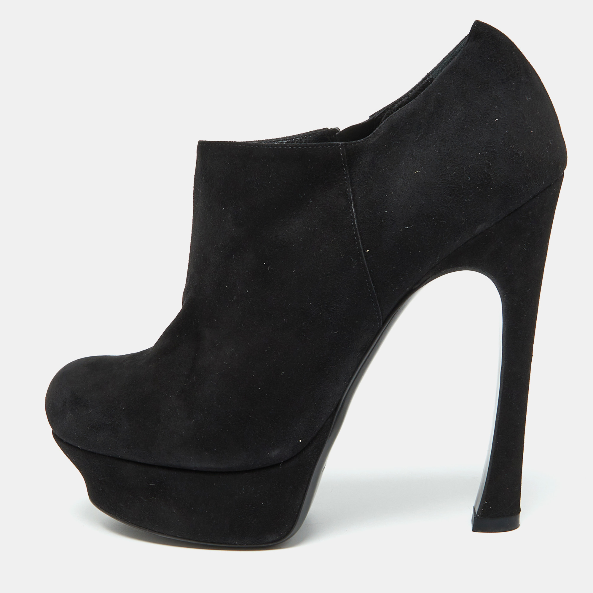 

Yves Saint Laurent Black Suede Zip Platform Booties Size